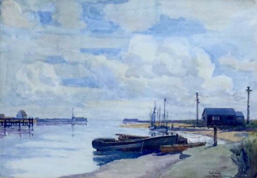 gerald ackermann watercolour walberswick southwold harboursuffolk - CATEGORY: ANTIQUE ART - DATED 1930