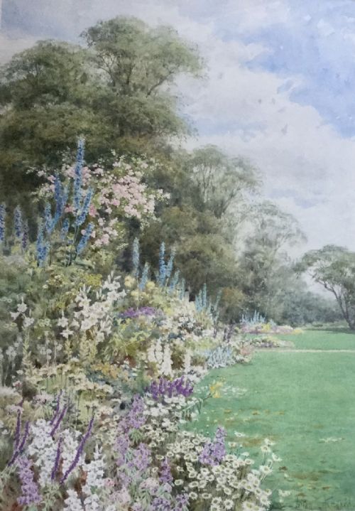 lilian stannard watercolour a border at kew gardens - CATEGORY: ANTIQUE ART - DATED 1910