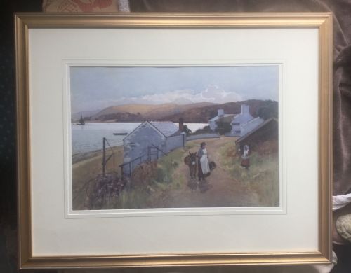CARLETON GRANT WATERCOLOUR FIGURES AND A DONKEY BY THE WATERS EDGE NORTH WALES - ADDITIONAL PHOTO 2