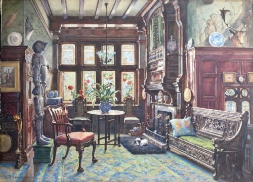 elias mollineaux bancroft watercolour interior of a manor house - CATEGORY: ANTIQUE ART - DATED EDWARDIAN