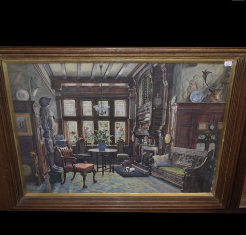ELIAS MOLLINEAUX BANCROFT WATERCOLOUR INTERIOR OF A MANOR HOUSE - ADDITIONAL PHOTO 1