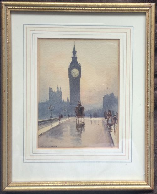 WILLIAM ALISTER MACDONALD WATERCOLOUR CARRIAGE AND FIGURES ON WESTMINSTER BRIDGELONDONBIG BEN IN THE DISTANCE - ADDITIONAL PHOTO 1