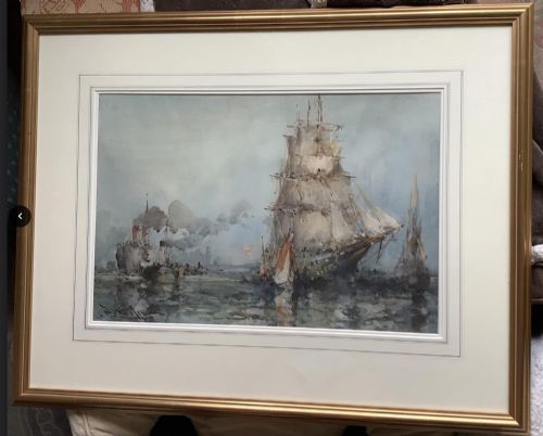 FRANK WASLEY WATERCOLOUR STEAM AND SAIL - ADDITIONAL PHOTO 1