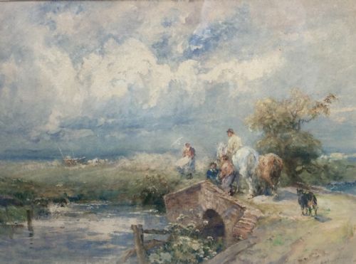robert thorne waite watercolour haymaking - CATEGORY: ANTIQUE ART - DATED 1910