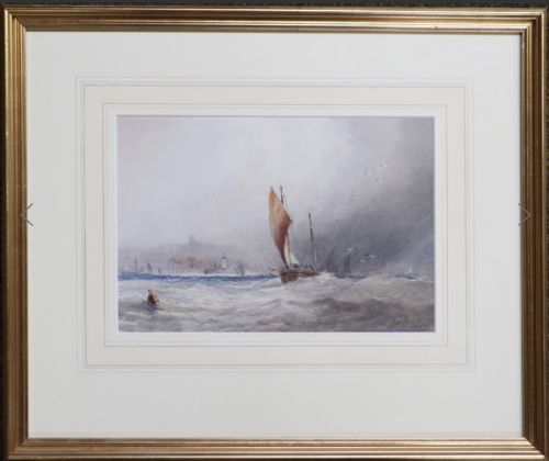 FREDERICK WILLIAM BOOTY WATERCOLOUR SHIPPING IN CHOPPY WATERS OFF SCARBOROUGH - ADDITIONAL PHOTO 1