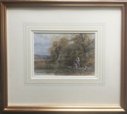 WILLIAM STEPHEN COLEMAN WATERCOLOUR CHILDREN BOATING ON THE RIVER - ADDITIONAL PHOTO 1