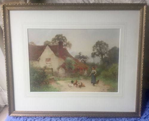 BENJAMIN D SIGMUND WATERCOLOUR FEEDING THE HENS - ADDITIONAL PHOTO 1