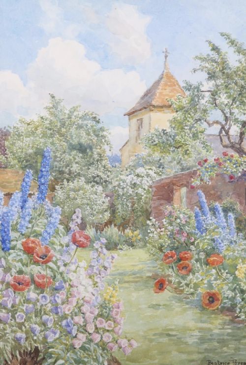 Beatrice Parsons Watercolour ‘ a Summer  Herbaceous Border in a Walled Garden ,Fairwarp,east Sussex’