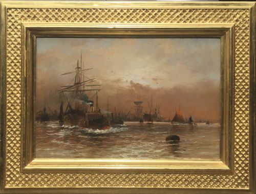 EDWARD FLETCHER JOHN HAYES OIL ON CANVAS POOL OF LONDON - ADDITIONAL PHOTO 1