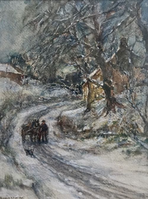 rowland henry hill watercolour winter in ellerby north yorkshire - CATEGORY: ANTIQUE ART - DATED 1940