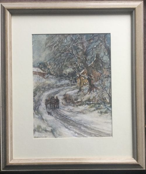 ROWLAND HENRY HILL WATERCOLOUR WINTER IN ELLERBY NORTH YORKSHIRE - ADDITIONAL PHOTO 1