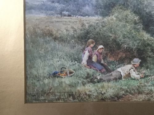 HENRY JOHN SYLVESTER STANNARD WATERCOLOUR CHILDREN FISHING BY A STREAM - ADDITIONAL PHOTO 2