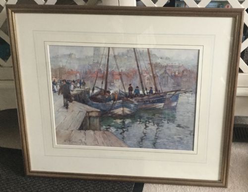 FRANK ROUSSE WATERCOLOUR WHITBY HARBOUR YORKSHIRE - ADDITIONAL PHOTO 3