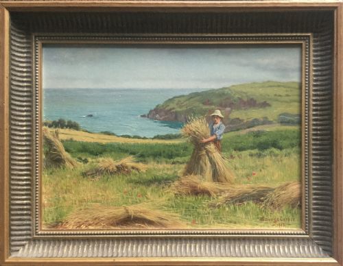 WILLIAM SAVAGE COOPER OIL PAINTING HARVESTING IN A COASTAL LANDSCAPE - ADDITIONAL PHOTO 1