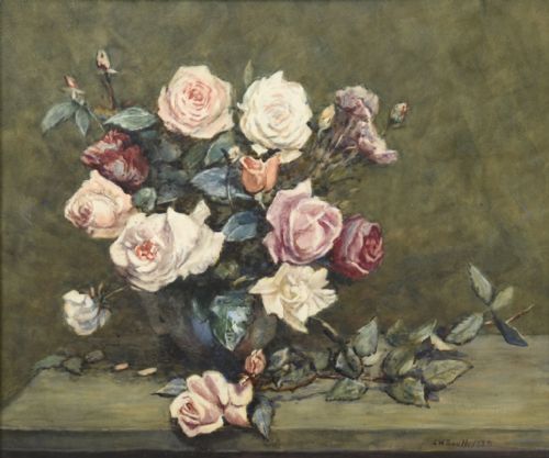 james william booth watercolour roses royal academy exhibit - CATEGORY: ANTIQUE ART - DATED 1940