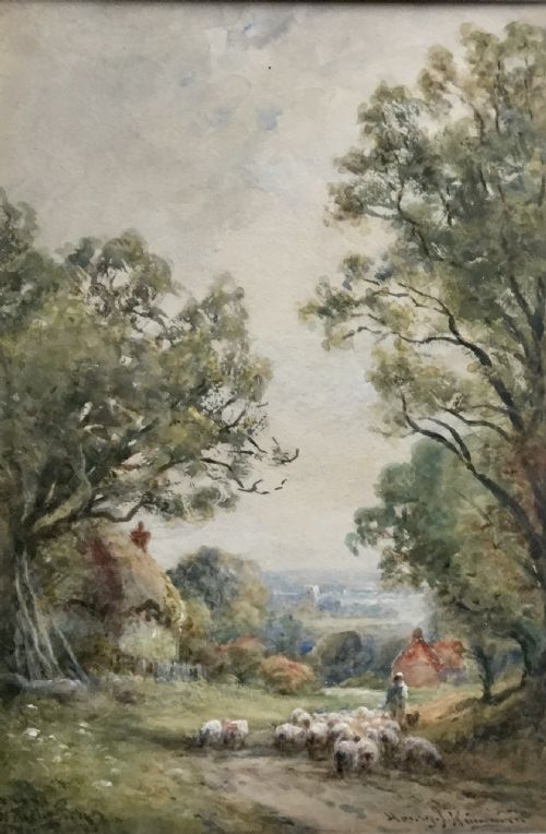 henry john kinnaird watercolour view near winchester - CATEGORY: ANTIQUE ART - DATED 1900