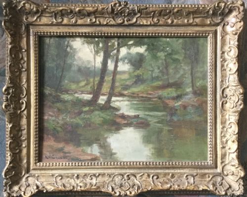 AUGUSTUS WILLIAM ENNESS OIL PAINTING WOODED RIVER LANDSCAPE - ADDITIONAL PHOTO 1