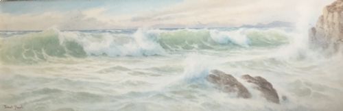 ernest stuart watercolour seascape with crashing waves - CATEGORY: ANTIQUE ART - DATED 1900