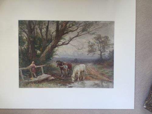 FREDERICK JKNOWLES WATERCOLOUR HORSES DRINKING AT A STREAM - ADDITIONAL PHOTO 1
