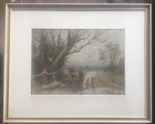FREDERICK JKNOWLES WATERCOLOUR HORSES DRINKING AT A STREAM - ADDITIONAL PHOTO 2