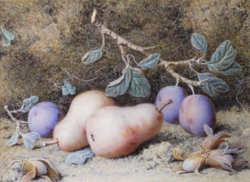 william hough watercolour still life of plums and pears - CATEGORY: ANTIQUE ART - DATED 19TH CENTURY