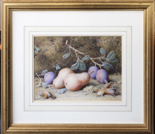 WILLIAM HOUGH WATERCOLOUR STILL LIFE OF PLUMS AND PEARS - ADDITIONAL PHOTO 1