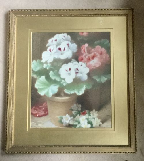 ANNIE MARY YOUNGMAN WATERCOLOUR STILL LIFE OF PELARGONIUMS - ADDITIONAL PHOTO 1
