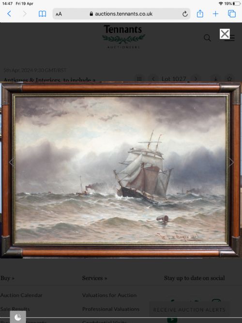 WILLIAM BOYCE WATERCOLOUR TALL MASTED SHIP IN CHOPPY WATERS - ADDITIONAL PHOTO 4