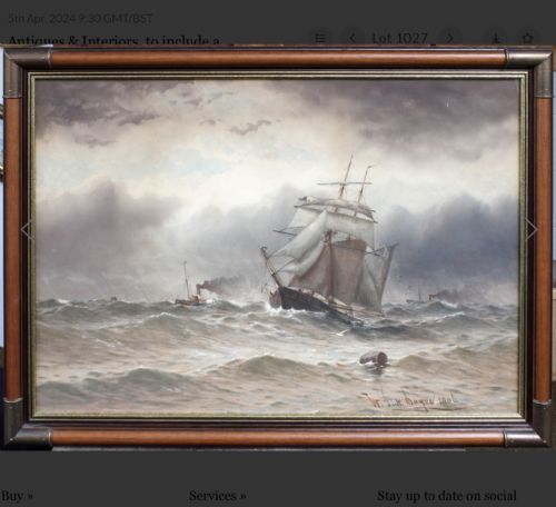 WILLIAM BOYCE WATERCOLOUR TALL MASTED SHIP IN CHOPPY WATERS - ADDITIONAL PHOTO 5