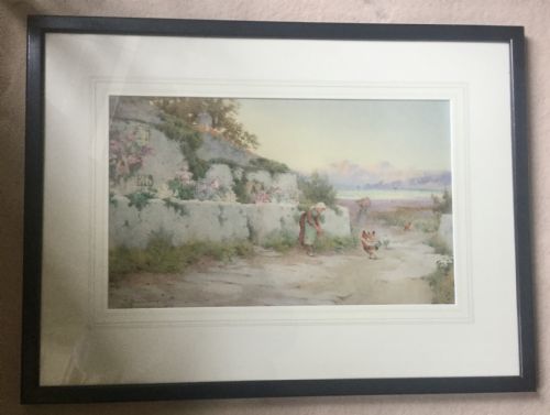 JOHN ABERNETHY LYNASGRAY WATERCOLOUR FEEDING HENS OUTSIDE THE COTTAGE - ADDITIONAL PHOTO 1