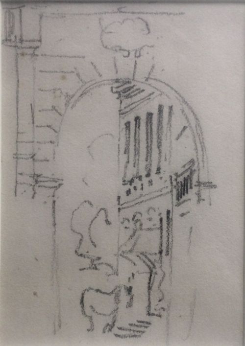 david cox pencil drawing an archway with a horse - CATEGORY: ANTIQUE ART - DATED 19TH CENTURY