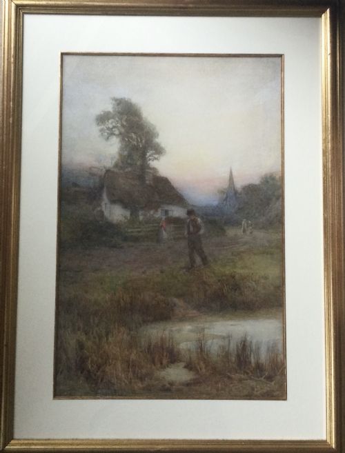 JVRPARSONS WATERCOLOUR VILLAGE SCENE AT DUSK - ADDITIONAL PHOTO 1