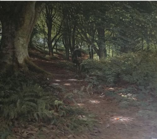 BONOMI EDWARD WARREN WATERCOLOUR A SPORTSMAN AND HIS DOG ON A WOODED PATH - ADDITIONAL PHOTO 2