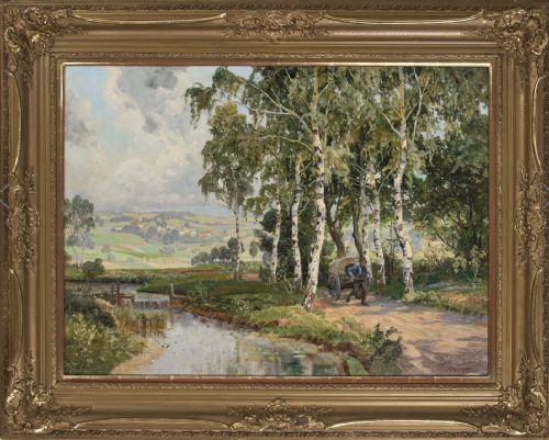 ALOIS ARNEGGER OIL PAINTING A RIVERSIDE LANDSCAPE - ADDITIONAL PHOTO 1