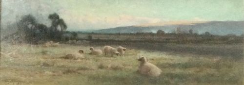 creswick boydell oil painting grazing pasture with sheep - CATEGORY: ANTIQUE ART - DATED 1900