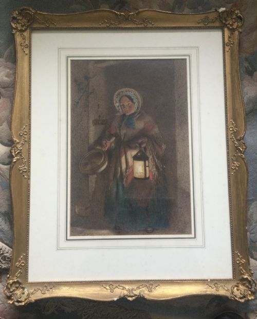 FREDERICK THOMAS BAYNES WATERCOLOUR LADY WITH LANTERN - ADDITIONAL PHOTO 1