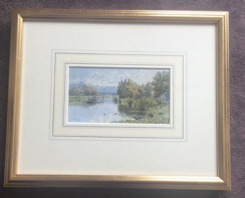 FREDERICK GEORGE COLERIDGE WATERCOLOUR FROM SHIPLAKE LOCK LOOKING DOWN TO WARGRAVE - ADDITIONAL PHOTO 2