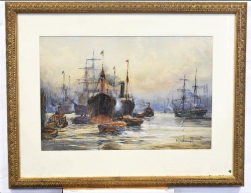FRANK SCARBROUGH WATERCOLOUR LOWER POOL LONDON - ADDITIONAL PHOTO 1