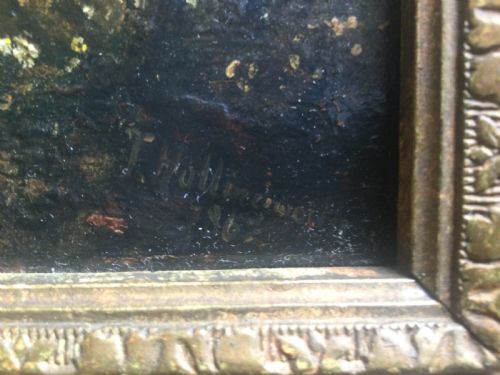 THOMAS HOLLINGSWORTH OIL PAINTING CHILDREN PICKING FLOWERS IN THE WOODS - ADDITIONAL PHOTO 3