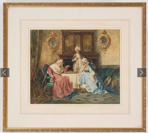 GIACOMO CAMPI WATERCOLOUR THE CHESS GAME - ADDITIONAL PHOTO 1