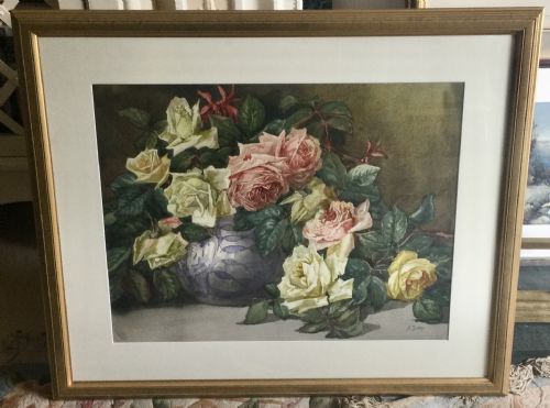 ARTHUR DUDLEY GIOVANNI BARBARO WATERCOLOUR STILL LIFE OF ROSES IN VASE - ADDITIONAL PHOTO 1