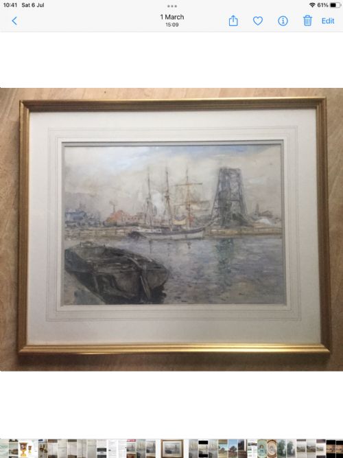 ROWLAND HENRY HILL WATERCOLOUR DOCK SCENE WITH SHIPPING - ADDITIONAL PHOTO 1