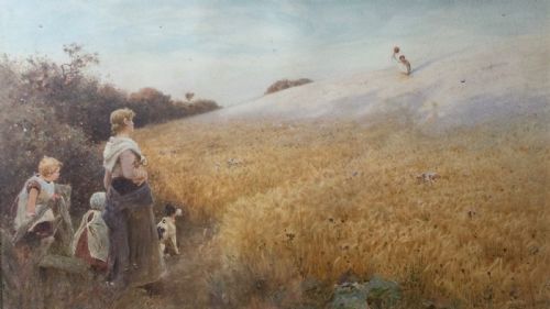 thomas james lloyd watercolour home from the fields - CATEGORY: ANTIQUE ART - DATED 1890