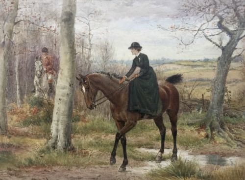 george goodwin kilburne watercolour hunting in the woods - CATEGORY: ANTIQUE ART - DATED 1900