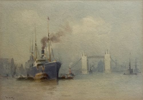william alister macdonald watercolour the tower bridgelondon - CATEGORY: ANTIQUE ART - DATED 1910