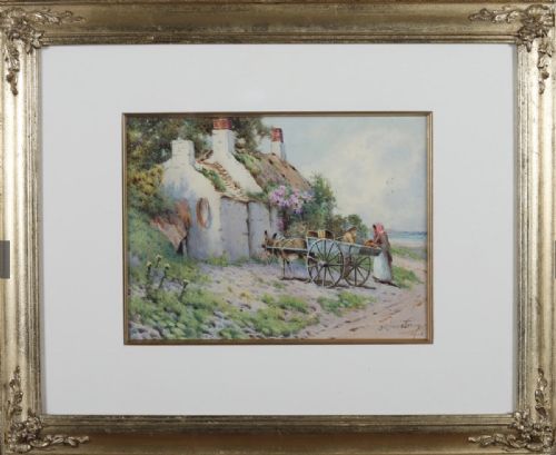JOHN LYNASGRAY WATERCOLOUR FIGURES WITH A DONKEY AND CART ON THE COAST - ADDITIONAL PHOTO 1