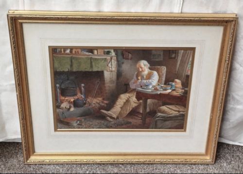 HENRY SPERNON TOZER WATERCOLOUR AN AFTERNOON SNOOZE BY THE FIRESIDE - ADDITIONAL PHOTO 1