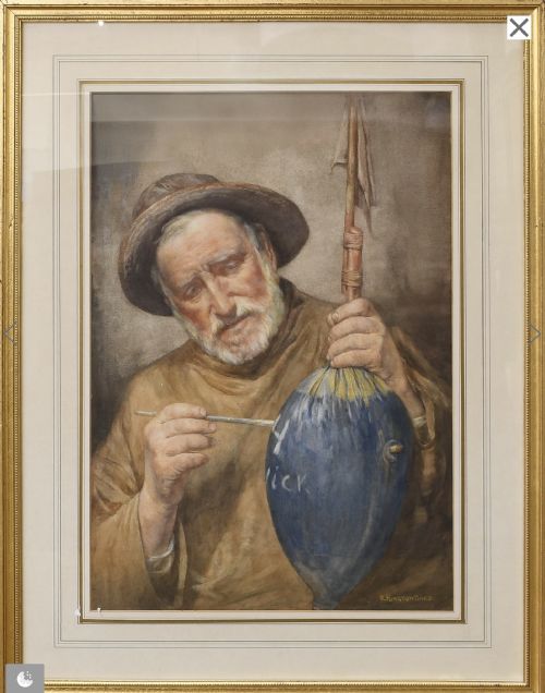 EDWARD KINGTON BRICE WATERCOLOUR OF RUNSWICK BAY INTEREST HIS MARK - ADDITIONAL PHOTO 1