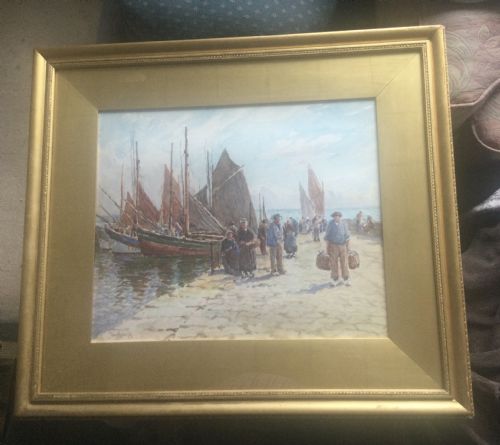 TOM CLOUGH WATERCOLOUR SARDINE FISHING THE QUAY CONCARNEAU BRITTANY - ADDITIONAL PHOTO 2