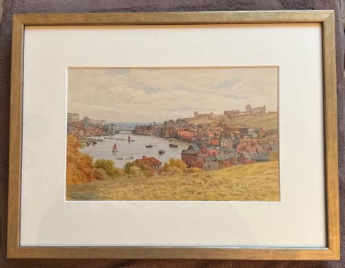 ALBERT ROBERT QUINTON WATERCOLOUR VIEW OF WHITBYYORKSHIRE INCLUDING THE ABBEY - ADDITIONAL PHOTO 1